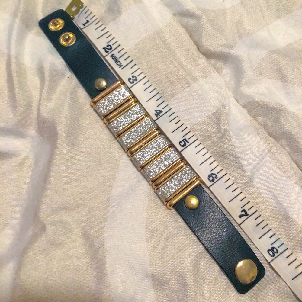 💎Black Gold Silver Sparkle Leather Snap Bracelet